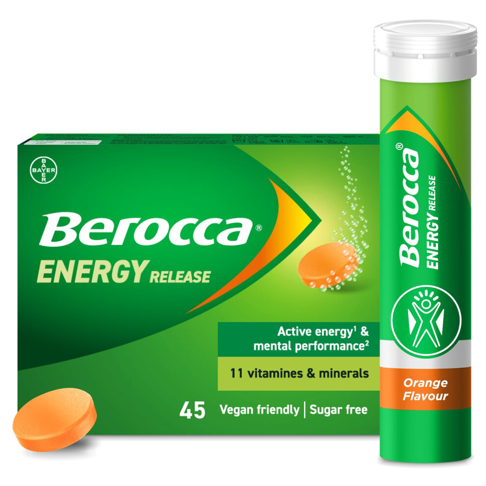 Berocca Orange Vitamin C Effervescent Tablets, With Magnesium, Vitamin B12 & Vitamin B Complex, Flavour, 1 Pack Of 45 Tablets - 6 Weeks Supply