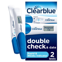 Clearblue Pregnancy Test Double-Check & Date Combo Pack, Result As Fast As One Minute (Visual Stick) & Tells You How Many Weeks (Digital Stick), 2 Te