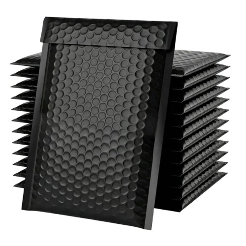 50 Envelopes Acolchoados com Bolhas, 23x18cm, Pretos, Autovedantes, Impermeáveis