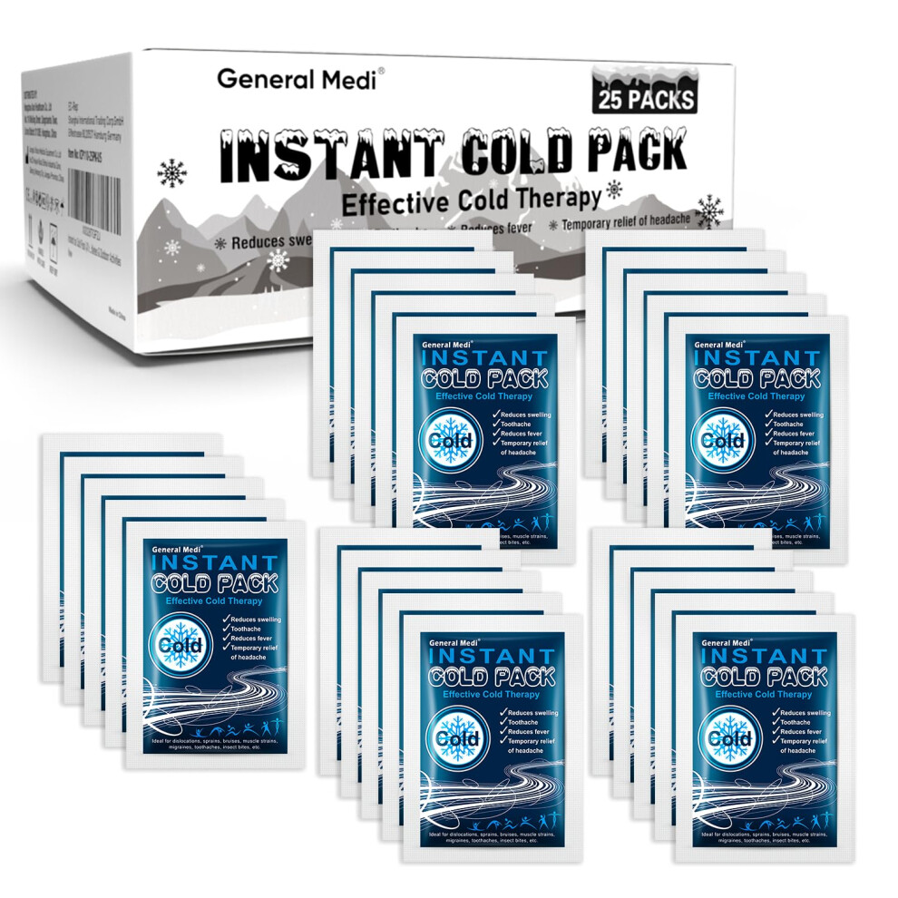 General Medi Instant Cold Pack (10X14cm) Â Set Of 25 Disposable Cold Therapy Packs For Pain Relief, Swelling, Inflammation, Sprains, Strained Muscle