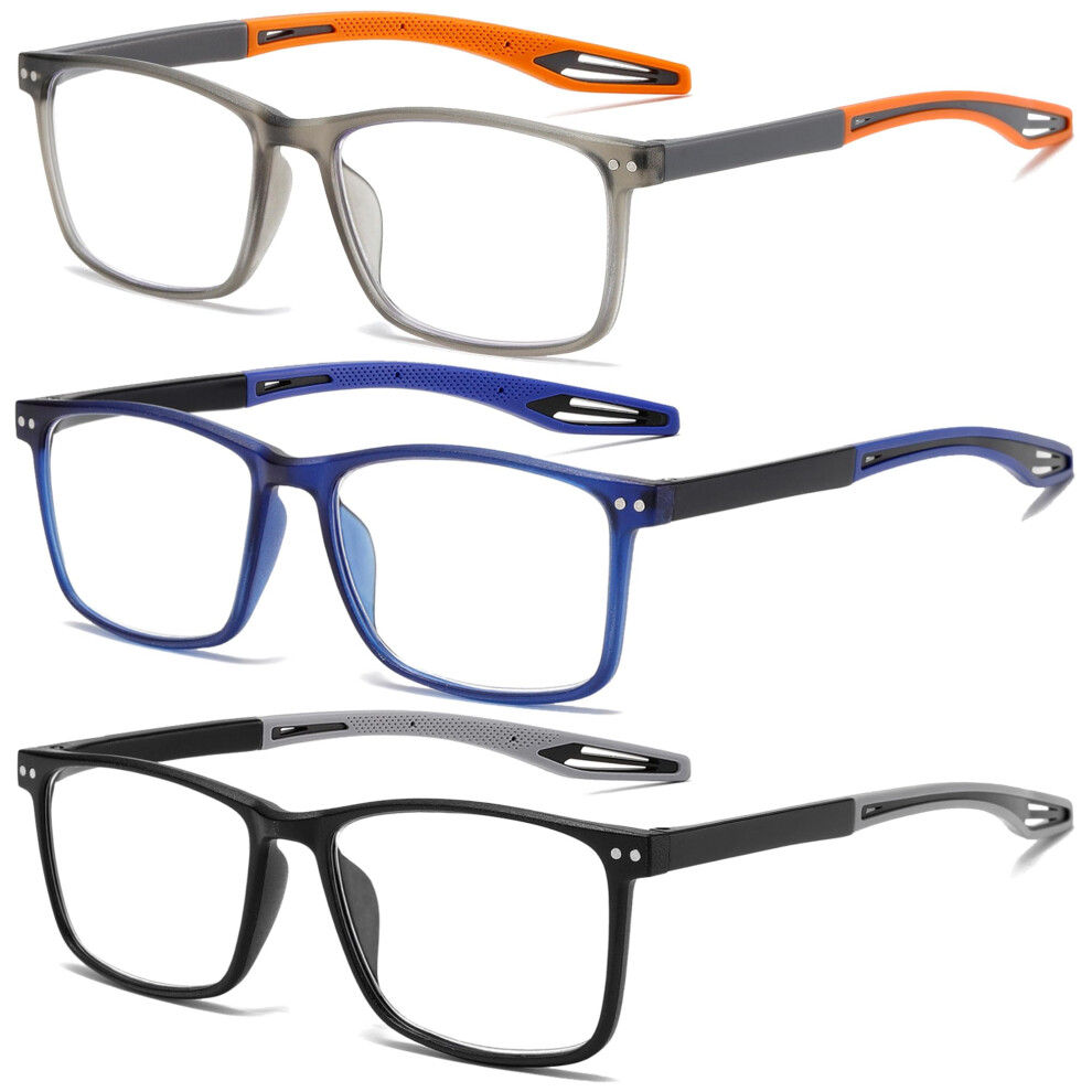 Fsread 3 Pack Reading Glasses For Men Sporty Style Blue Light Blocking Square Frames Lightweight Comfortable Readers +1.75