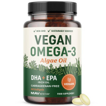 Vegan Omega 3 Algae Oil | Plant Based DHA EPA | Sustainably Sourced, No Carrageenan, Non GMO | Heart, Brain, and Eye Health | Fish Oil Alternative |