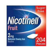Nicotinell Fruit Gum 2mg (204 Pieces), Stop Smoking Aid, Sugar Free Nicotine Gum, Mild Fruit Flavour, 2mg Regular Strength for Light Smokers, Quit Sm