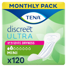 Tena Discreet Ultra Pad Mini Incontinence Pads for Women with Light Bladder Leaks, Thinnest Design Ever, Specifically Designed for Discreet Protectio