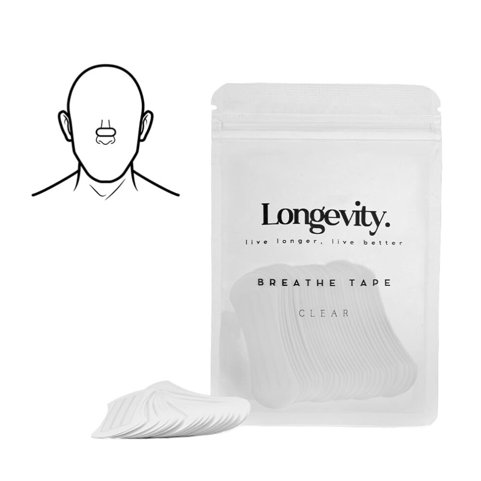 Longevity Breathe Tape - 30 Strips (Clear) - Anti Snoring Nasal Strips For Better Sleep & Improved Airflow - Hypoallergenic Nose Strips For Breathing