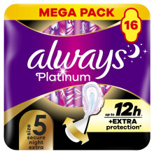 Always Platinum Secure Night Extra (Size 5) Sanitary Towels with Wings 16 Pads
