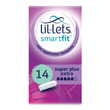 Lil-Lets Non-Applicator Super Plus Extra Tampons, 14 Count (Pack of 1), For Very Heavy Flow, 5 Droplets, Plant-Based, SmartFit Non-App Tampon
