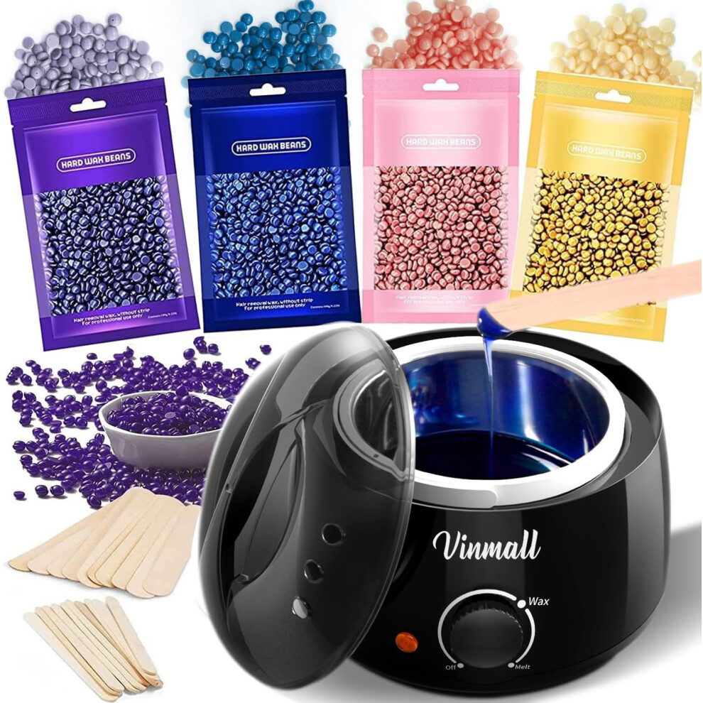 Vinmall Waxing Kits Wax Heater For Hair Removal: 4 * 100G Hard Waxing Beads &