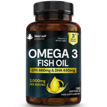 Omega 3 Softgels 660mg EPA & 440mg DHA High Strength 2000mg - 180 Softgel Omega 3 Fish Oil Capsules for 3 Months of Supply, Fish Oil Omega 3 Suppleme