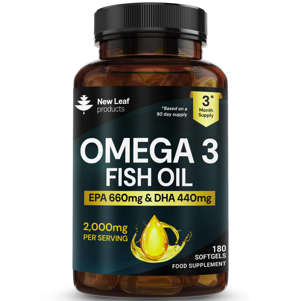 New Leaf Products Omega 3 Softgels 660Mg Epa & 440Mg Dha High Strength 2000Mg - 180 Softgel Omega 3 Fish Oil Capsules For 3 Months Of Supply, Fish Oil Omega 3 Suppleme