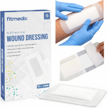 FitMedix Adhesive Wound Dressings (80mm x 150mm) - **Pack of 10** Sterile Dressings for Wounds, Cuts, Grazes, Diabetic Leg Ulcers, Venous Leg Ulcers