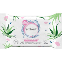 Femfresh Soothing Intimate Wipes, Flushable & Biodegradable Feminine Wipes with Aloe Vera & Calendula, pH Balanced & Hypoallergenic, 25 Count