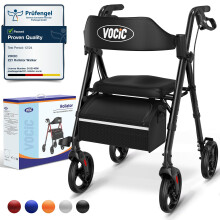 VOCIC Rollator Walker with Seat, Brakes, Bag, Foldable Walking Aid, Adjustable Height, Lightweight Walker for Disabled, 20cm/8'' Wheels for All Terra