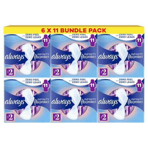 Always Always Infinity FlexProtect Sanitary Towels, Size 2 Long, 6 Packs of