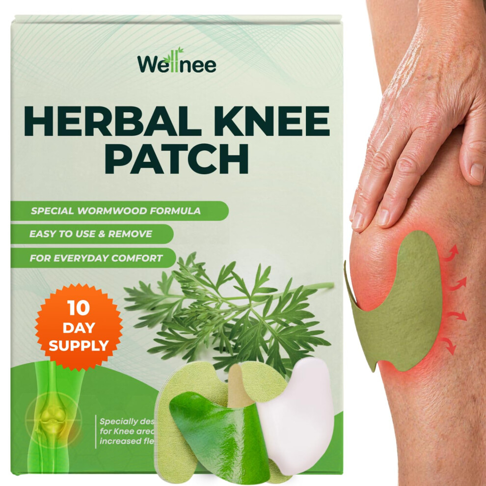 Wellnee Original Herbal Knee Patch - Wellknee Plaster For Knee Support & Muscle Pain - Maximum Strength For A Temporary Relief - Adhesive Heat Patche