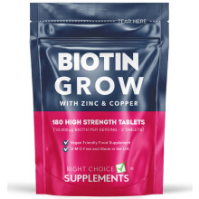Biotin Hair Growth Supplement - 180 Tablets Enhanced with Zinc & Copper - Biotin 10,000 µg (mcg) per Serving - Vegan, Hair Skin & Nails Vitamins