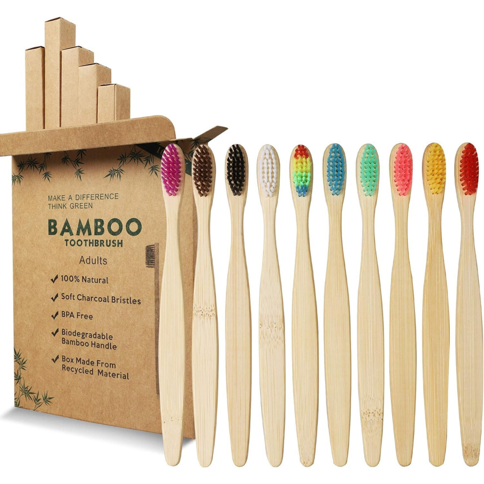 Geekerchip Bamboo Toothbrush, 10 Colours Bamboo Toothbrush, Natural Soft Bristles, Ecological And 100% Biodegradable