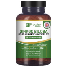 Ginkgo Biloba and Korean Ginseng Tablets 16000mg 180 Vegan Tablets | Ginkgo 12000mg & Korean Ginseng Root 4000mg Supports Cognitive Function & Mental