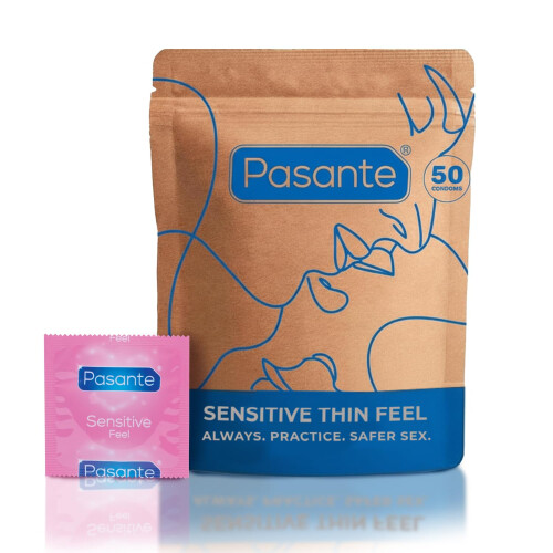 Pasante Pasante Sensitive Condoms Thin Extra Feel 50 Pack - Condoms Bulk for Men, Silico