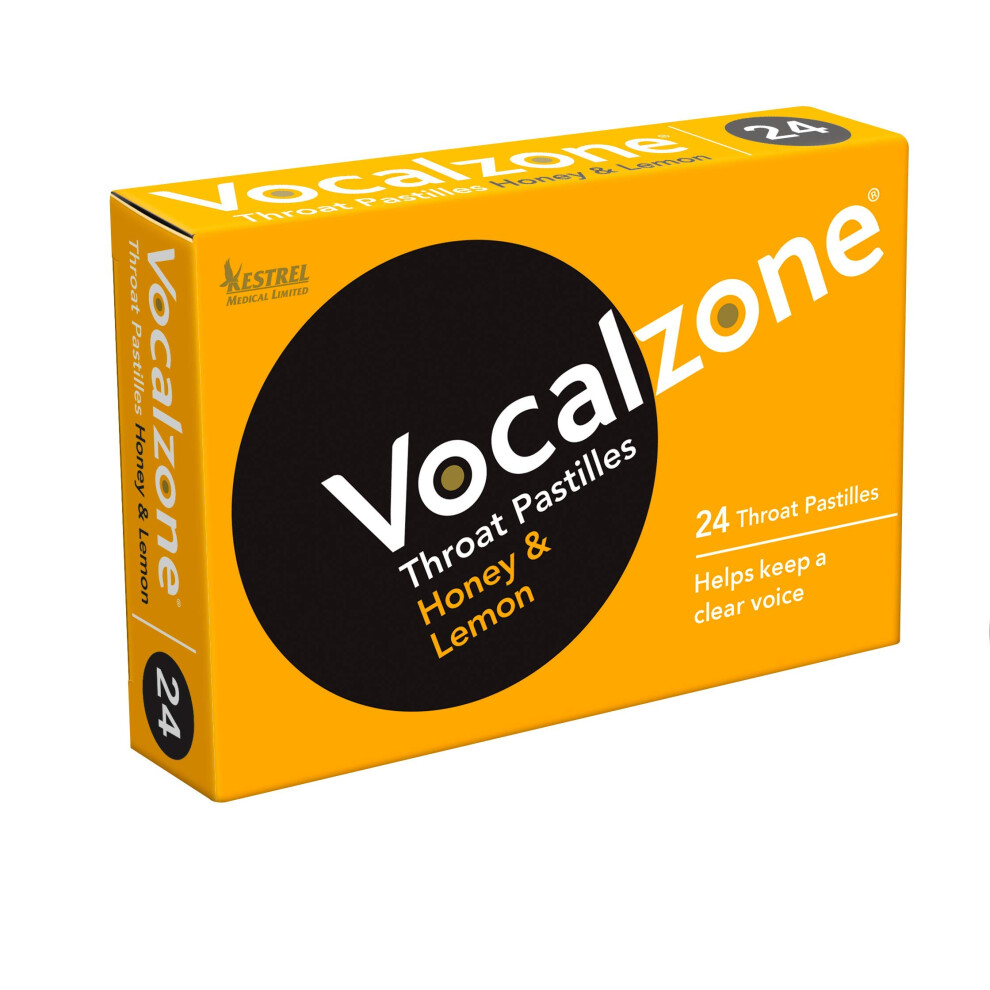 Vocalzone Throat Pastilles Honey & Lemon 24 - For Sore Throats And Hoarseness When Overusing Your Voice. Produced And Sold In The United Kingdom Sinc