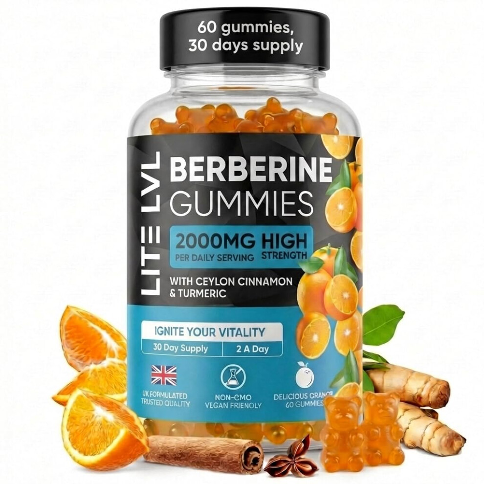 Lite Lvl 60 X Berberine Gummies 2000Mg With Ceylon Cinnamon & Turmeric Â Berberine Supplement For Men And Women.