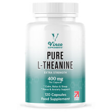Vinco L-Theanine Supplement - 400mg x 120 High Strength L Theanine Capsules - 99