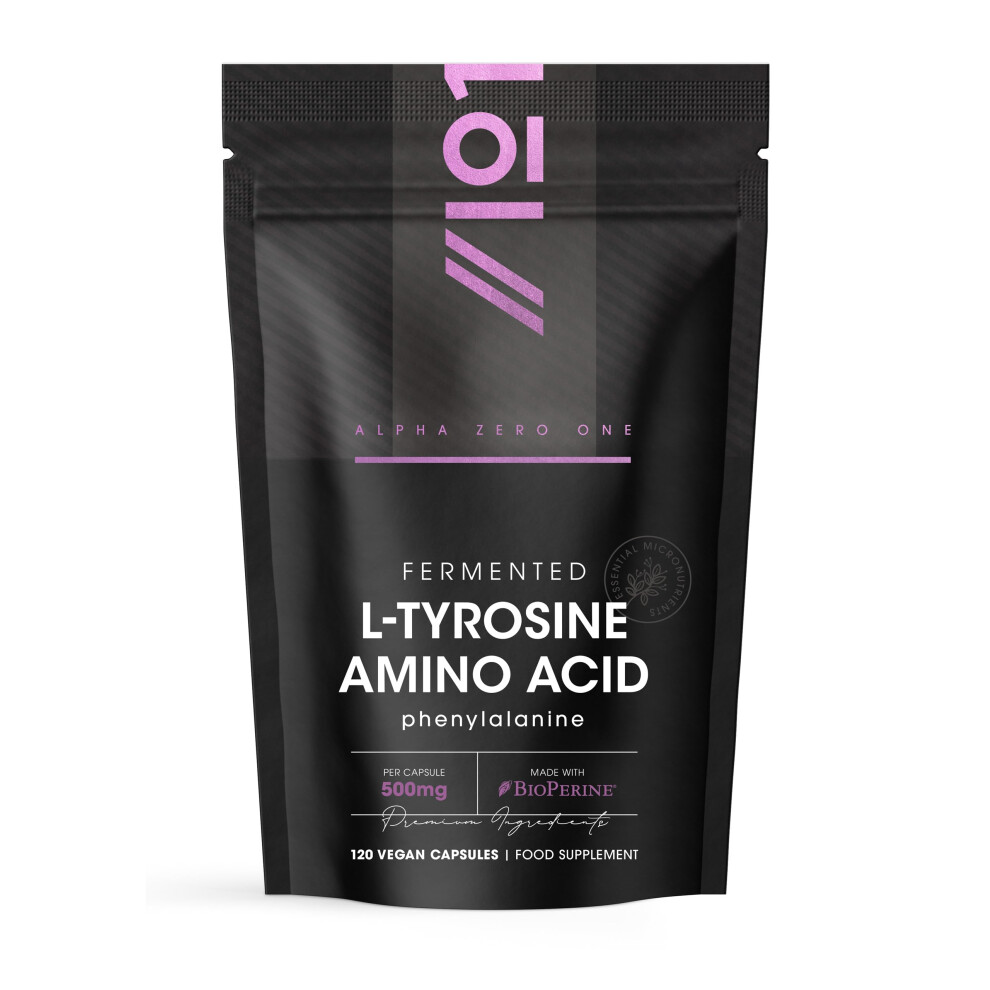 Alpha01 Fermented L-Tyrosine 500Mg With Bioperine - 120 Vegan Capsules - Essential Amino Acid Support Â 120 Day Supply Â Resealable And Recyclable Pouch B