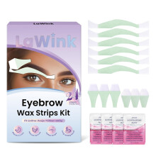 LaWink Eyebrow Wax Strips Kit - 24 Cold Wax Strips, 4 Calming Oil Wipes for All Skin Home Use, Pre Cut Strips For Eyebrow&Lip Hair Removal, 3s Painle