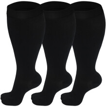 3 Pairs Plus Size Compression Socks (20-30 mmHg) for Women & Men, Wide Calf Extra Large Calves Knee High Flight Stockings for Pregnancy, Nurses, Seni