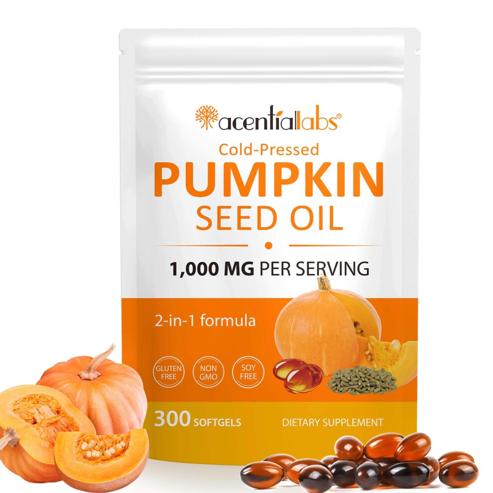 Rkprouc 300 Pcs Pumpkin Seed Oil Capsules,Pumpkin Seed Extract (3000Mg Per 3 Soft Gel Serving) | 2 In 1 Pumpkins Seed Oil For Hair Growth, Cold Pressed, Supp