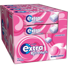 Wrigley's Extra Refreshers Bubblemint Sugar Free Chewing Gum Bulk Pack, 16 x 7 Pieces - Bubblegum Mint Fresh Breath Gum - Air Travel Essentials, Fest