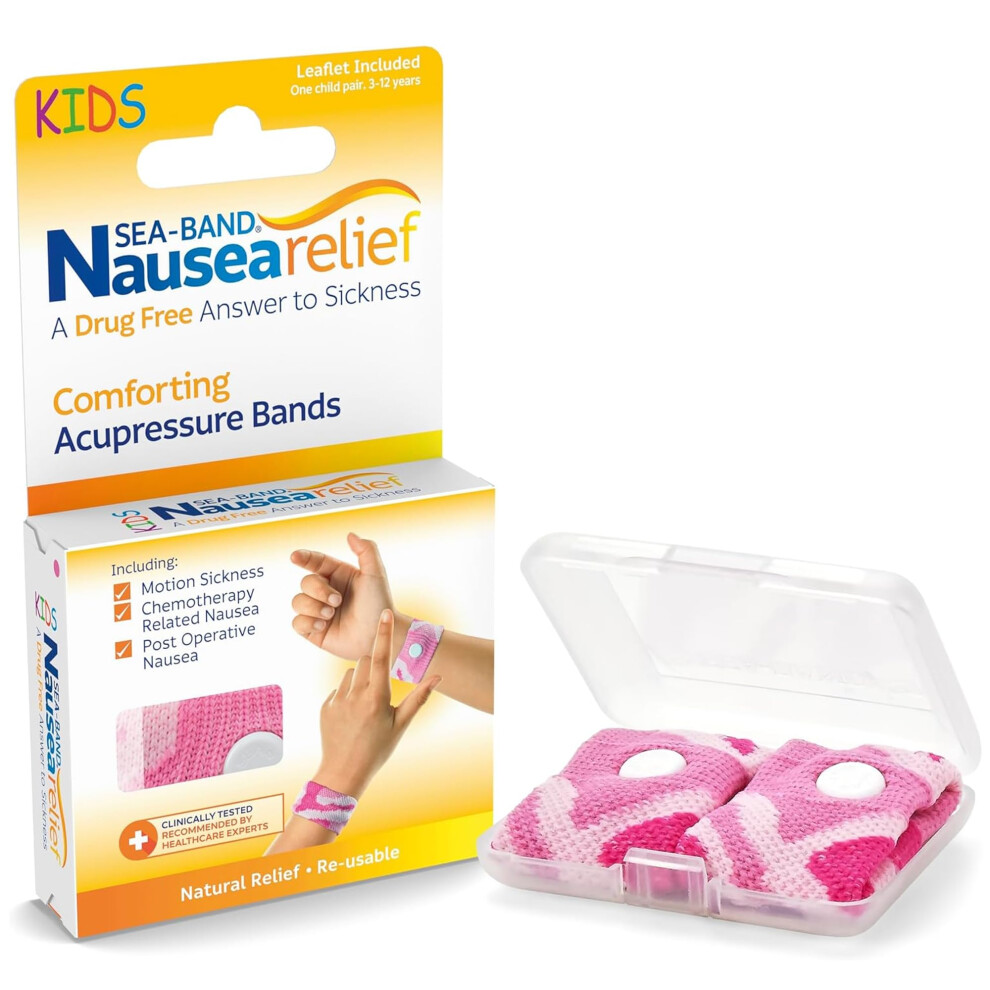 Sea-Band Pink Travel & Motion Sickness And Nausea Relief Acupressure Wristband - Kids (Pink), 1 Pair