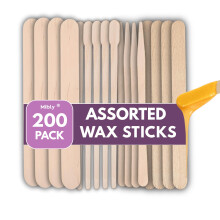 Mibly 4 Style 200 Assorted Wooden Wax Sticks - for Body Legs Face and Small Medium Large Sizes Eyebrow Waxing Spatulas Applicator Spatulas for Hair R
