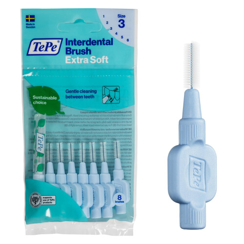 Tepe TePe Interdental Brush, Extra Soft, Blue, 0.6mm/ISO 3, 8pcs, Plaque