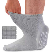 inaWarm Diabetic Girp Socks for Men Women, 3 Pairs Non Slip Soft Extra Wide Top Sock for Swollen Feet Ankle Leg, 90% Cotton Hospital Breathable Slipp