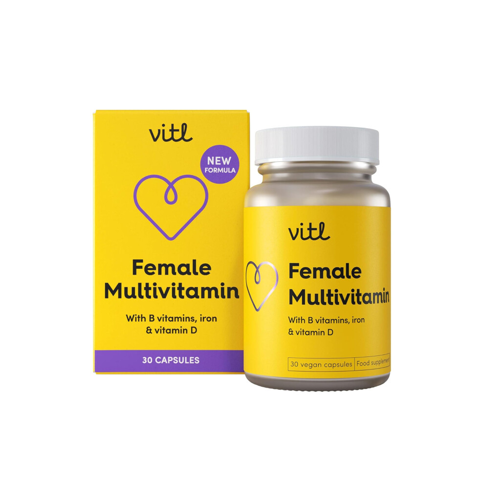 Vitl Female Multivitamin & Minerals Supplement - 30 Vegan Capsules - 21 Essential Active Vitamins & Minerals - With Vitamin D3, Vitamin B, Vitamin C,