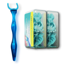 T.Smile Evolutionary Clean Dental Flossers, Kit of Refills Plus Mid-Length Handle (1 Blue Handle + 100 Refills)