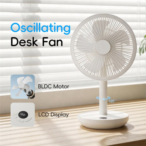 Oscillating Desktop Fan with 5 Gear Wind Speeds, USB Rechargeable, 4000mAh 2