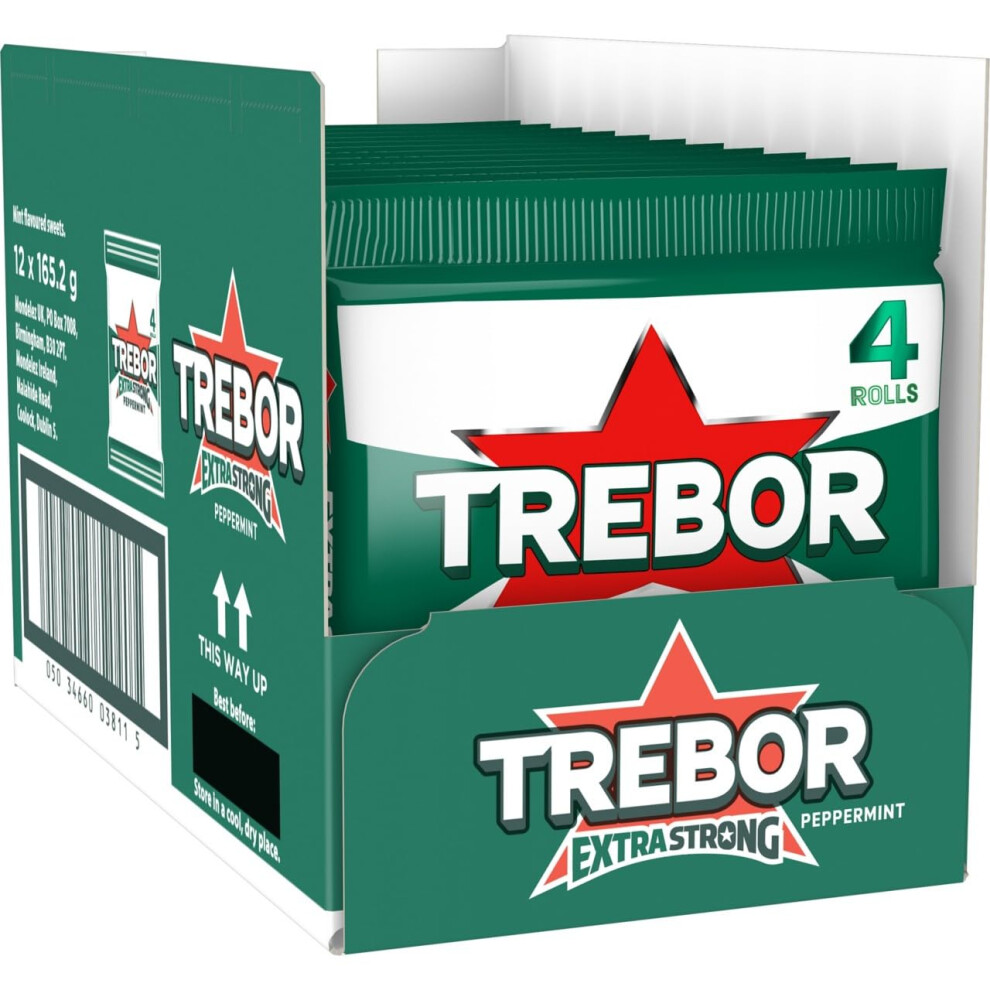 Trh5h Trebor Extra Strong Peppermint Rolls, Intense Minty Freshness, 165 G (Pack Of 12)