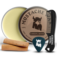 Striking Viking Moustache Wax and Comb Kit - 60g, Sandalwood, Strong Hold - Moustache Kit with Anti-Static Comb for Precise Grooming - Non-Greasy For