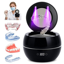 Dental Ultrasonic Retainer Cleaner Machine: 45kHz Dental Cleaning Pod for Denture, Aligner, Mouth Guard, Night Guard, Braces & Jewelry, UV Denture Cl
