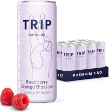 TRIP CBD Drink, Sparkling Raspberry Orange Blossom, 10mg CBD Fizzy Drink, Low Calorie, Vegan (Pack of 12 x 250ml)