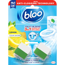 Bloo 3in1 Toilet Blocks, Pack of 2, Limescale Remover Cistern Block, Cleaner Block with Cleaning and Foaming Action, Fresheners – Lemon