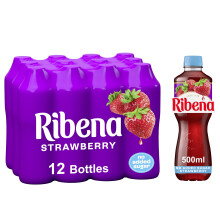 Ribena Strawberry Juice Drink No Added Sugar 500ml - Multipack of 12 | Real Fruit | Rich In Vitamin C | No Artificial Colours or Flavours | Fruity Re