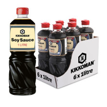 Kikkoman Soy Sauce, 1 Litre, (Pack 6), Naturally Brewed