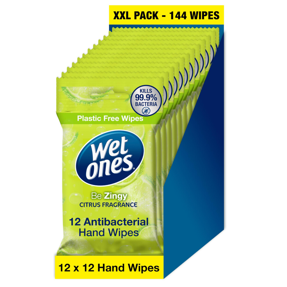 Wet Ones Â Be Zingy Â Plastic Free Antibacterial Pocket Size Hand Wipes - 144 Wipes Â 12 Packs X 12 Wipes