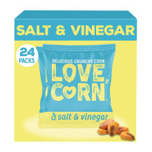 LOVE CORN Salt & Vinegar Crunchy Corn (24 x 20g) - High Fibre Snack, High Oleic Sunflower Oil, Gluten-Free, Vegan, Kosher, Low Sugar, Healthy Lunchbo