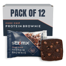 SCI-MX High Protein Chocolate Chip Brownie Box - 20g protein, 0.5g sugar + 246 calories per brownie - Pack of 12 x 65 g - Low Sugar - Pre / Post Work