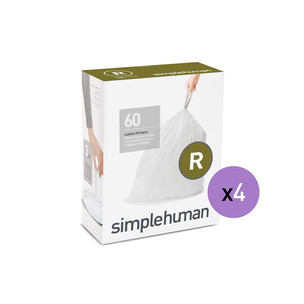 Simplehuman White Code R Custom Fit Drawstring Trash Bags In Dispenser Packs, 30 Liter / 8 Gallon, Â 240 Liners