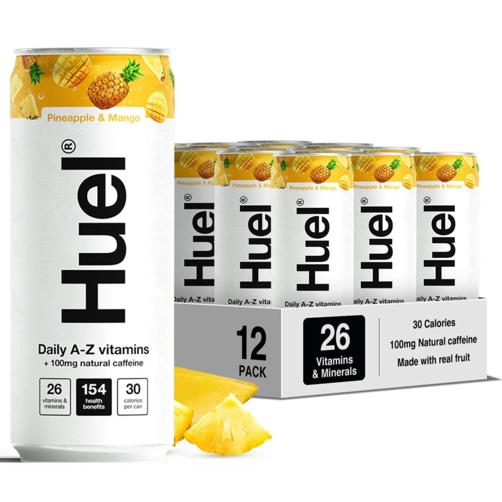 Huel Daily A-Z Vitamins Energy Drink, 12 X 330Ml Cans, Pineapple & Mango Sparkling Multivitamin Energy Drink, Fizzy Drinks Made With Real Fruit, Rich